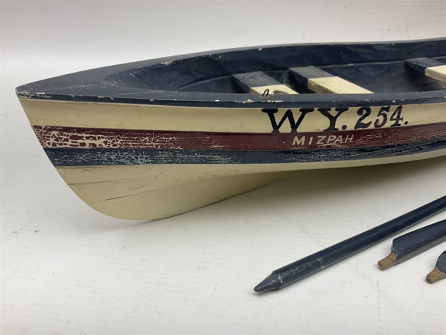 Wooden model of the Whitby coble boat WY254 'Mizpah' L48cm