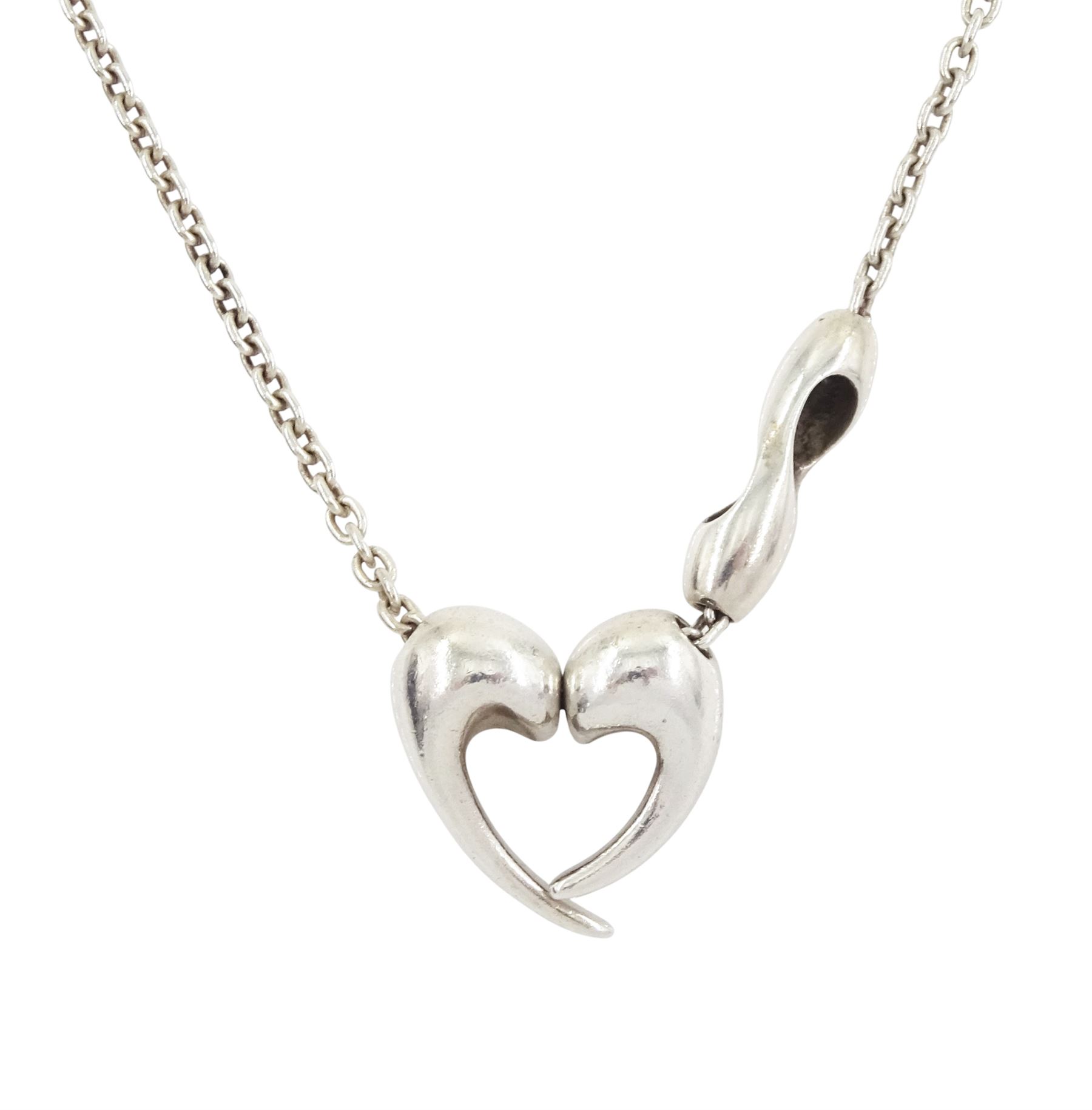 Georg Jensen silver heart pendant necklace, from 'Artist Pendant of the Year', designed by Minas Spiridis, London import mark 1996, boxed