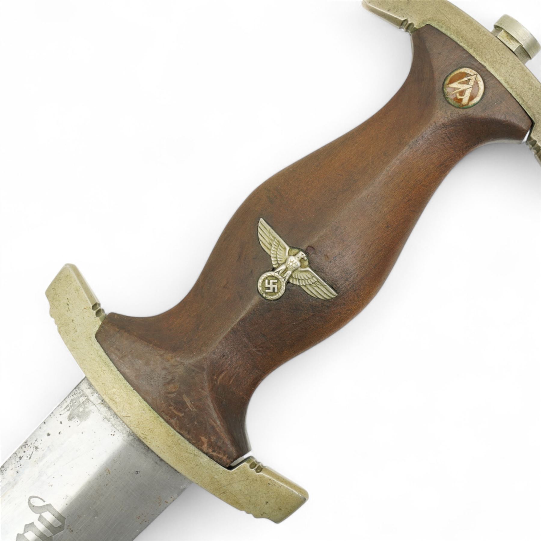 German Third Reich SA dagger, the ricasso marked G.Felix, Gloriawerke, Solingen, shaped wooden grip with SA roundel in black scabbard, possibly NSKK