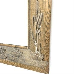 Arts & Crafts oak framed mirror, W42cm, H49cm