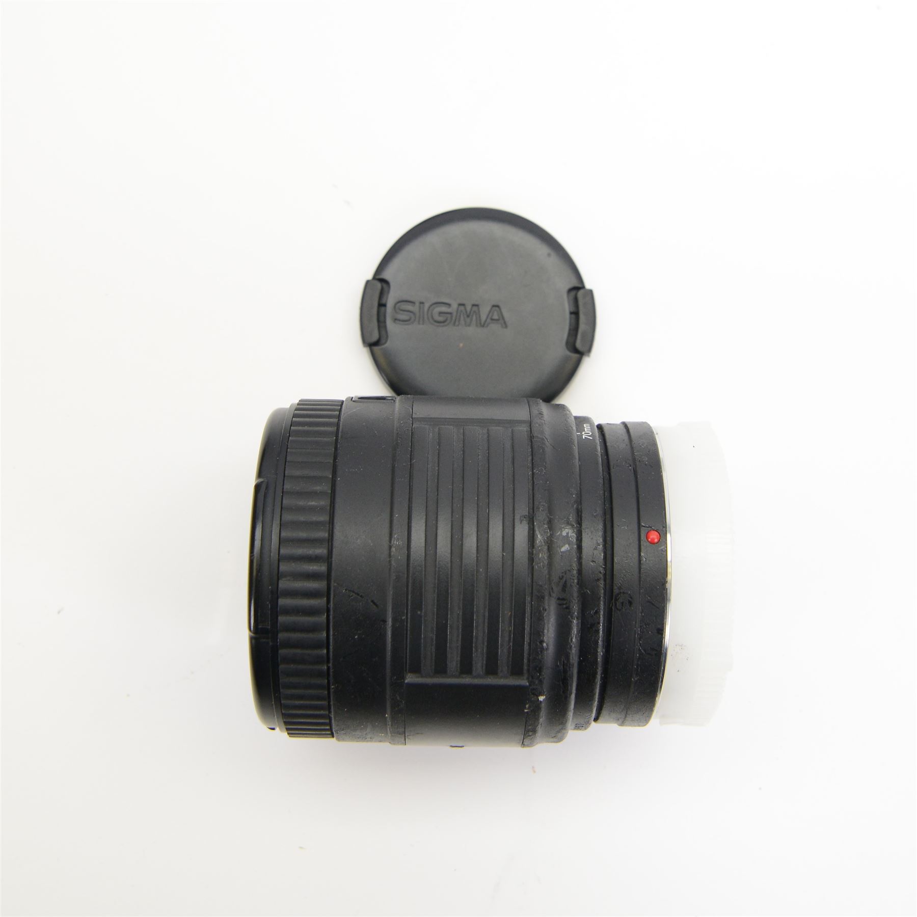 Ten camera lenses, comprising Minolta AF Zoom Xi 28-105mm 1:3.5 (22)-4.5 , Tamron AF Aspherical 28-200mm 1:3.8-5.6, two Tamron AF 80-210mm 1:4.5-5.6, Sigma Zoom 28-80mm 1:3.5-5.6 macro, Sigma Zoom 28-200mm 1:3.8-5.6 UC, Sigma UC Zoom 70-210mm 1:4-5.6, Sony DT 3.5-5.6/18-70 0.38m/1.3ft macro, Minolta AF 50mm 1:1.7 and Sigma Zoom Master 1:3.5-4.5 f=35-70mm