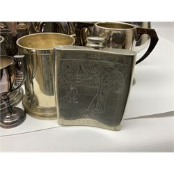 Collection of pewter and silver-plated trophy cups and presentation tankards, largest H28cm
