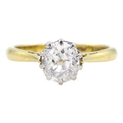 Early 20th century single gold stone old cut diamond ring, stamped 18ct Plat, diamond approx 0.65 carat