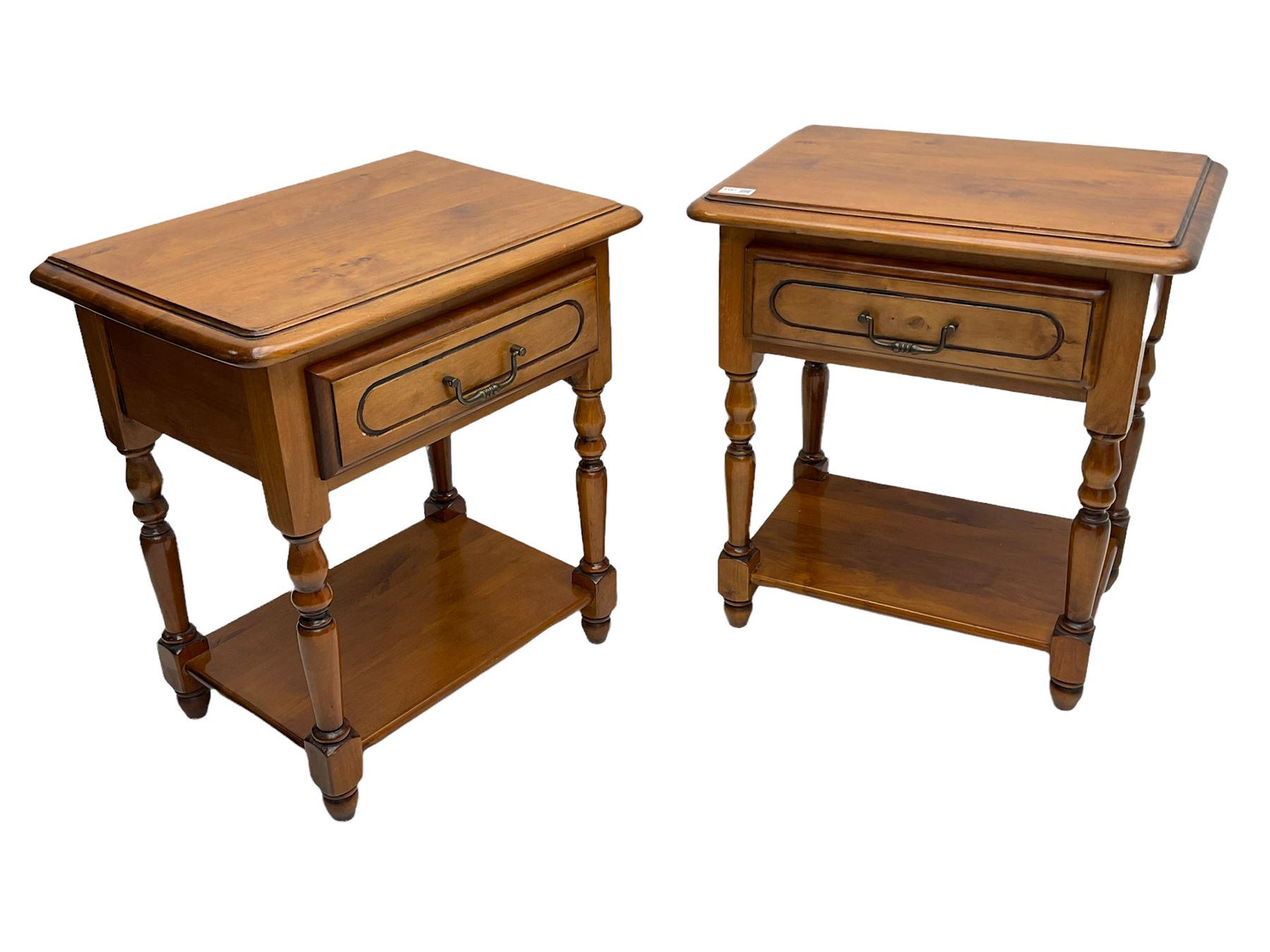 Ponsfords of Sheffield - Pair of French cherry wood bedside lamp stands, fitted with single drawer and under-tier