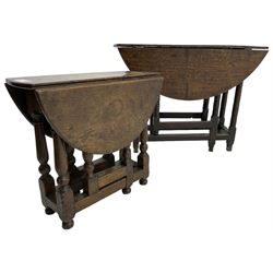 Small 18th century design oak drop-leaf gateleg table (61cm x 76cm, H55cm); together with a larger oak drop-leaf table (92cm x 92cm, H68cm)