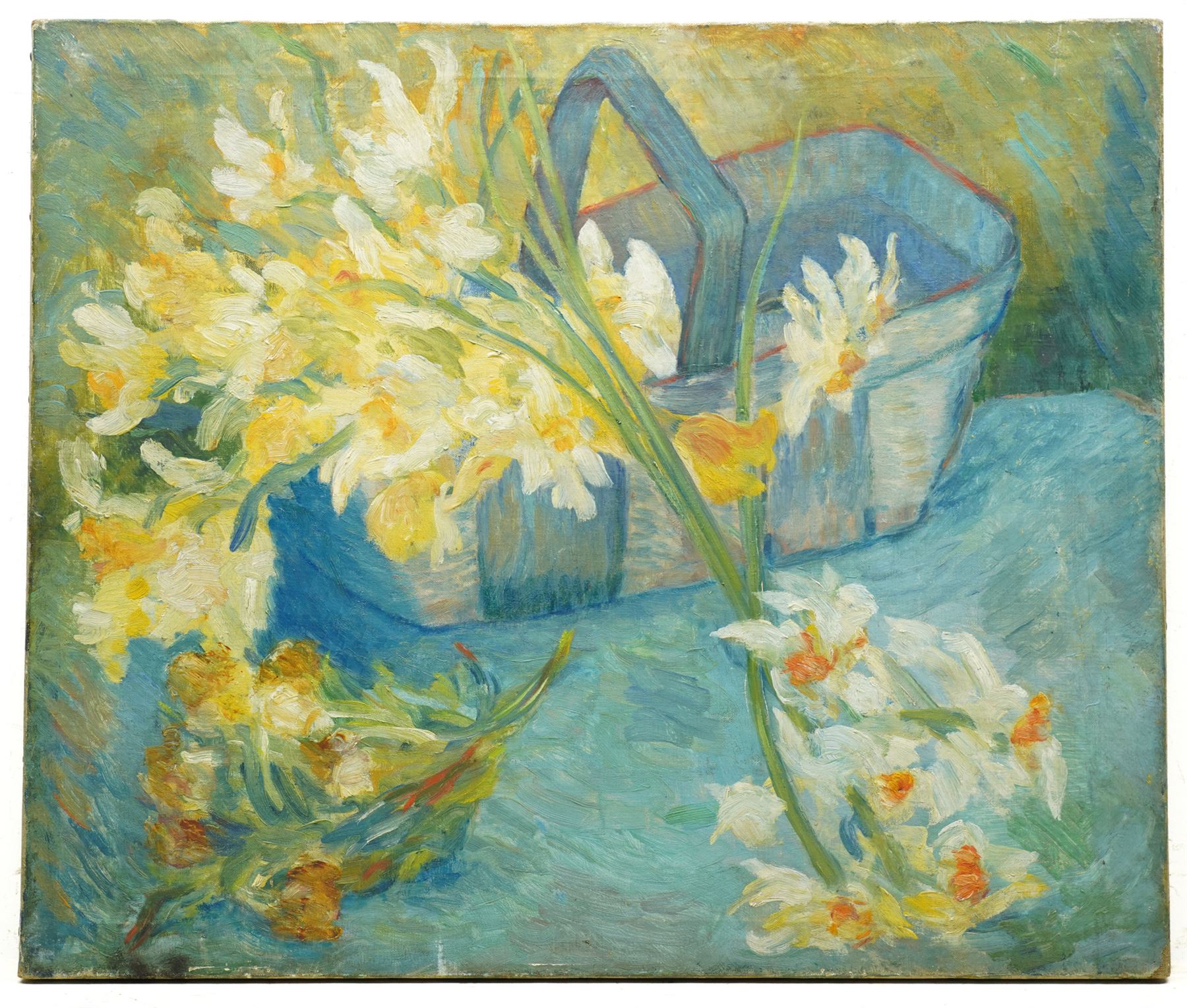 Follower of Vincent Van Gogh (Dutch 1853-1890): Still Life of Flowers in a Basket, oil on canvas unsigned 51cm x 61cm (unframed)