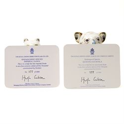 Royal Crown Derby paperweights, Queensland Koala  limited edition 177/1000 with gold stopper and Imperial Panda 177/1000 with silver stopper, both with certificates and from the Endangered Species series