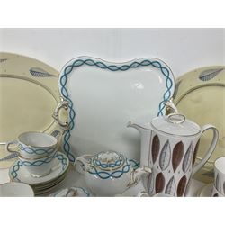 Victorian cabaret set,  comprising teapot, milk jug, covered sucrier, open sucrier, two cups and saucers upon a tray, together with Susie Cooper Hyde Park pattern coffee set, comprising coffee pot, four coffee cans and saucers, dessert plates and three plates in a similar design 