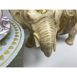 Royal Doulton Bunnykins nursery bowl, Fieldings elephant figure, Wedgwood Butterfly Bloom tea cup and saucer, boxed together with a Royal Doulton floral display, similar Royal Adderley example and other ceramics 