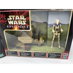 Star Wars - Episode 1 - Kaadu & Jar Jar Binks, Jabba The Hutt, two x Mos Espa Encounter, Opee & Qui-Gon Jinn, Watto's Box, Ammo Wagon & Falumpaset, Gungan Assault Cannon, Sith Speeder & Darth Maul, Armoured Scout Tank with Battle Droid and Gungan Catapult Accessory Set; all boxed (11)