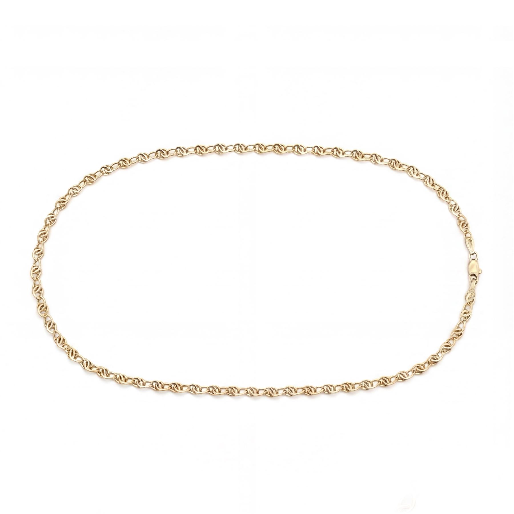 9ct gold fancy Mackintosh design link necklace by Cropp & Farr, London import mark 1992