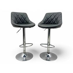 Pair of contemporary adjustable ‘Woltu’ bar stools, diamond-quilted grey faux leather seat...
