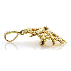 Edwardian 18ct gold split seed pearl star pendant