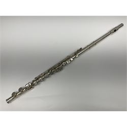 Rudall Carte & Co Ltd hallmarked silver three-piece flute; inscribed Rudall Carte & Co Ltd London No.51063; London 1986; in case marked Buffet Crampon Paris