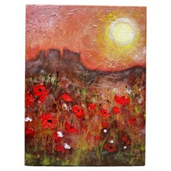 Ann Lamb (British 1955-): 'Poppies in Provence', mixed media on canvas signed 61cm x 46cm (unframed)