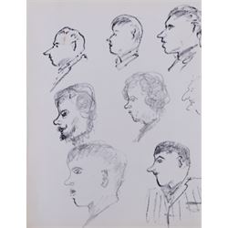 Jack Rigg (British  1927-2023): Whitby Fish Quay Portraits and Yorkshire Cobles - Filey and Whitby, two pen and ink sketches variously inscribed and dated, 25cm x 20cm and 11.5cm x 25cm (2) (unframed)