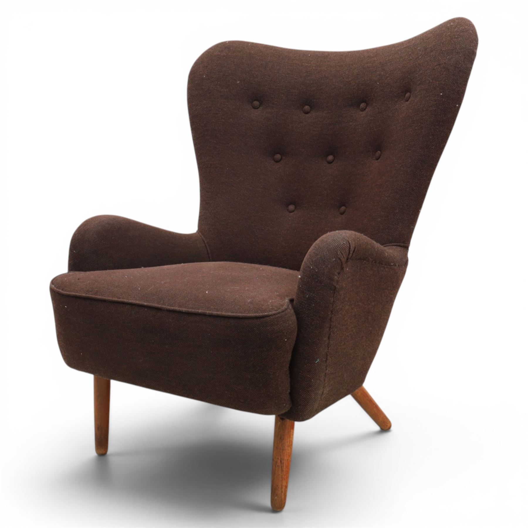 Ernest Race (British 1913-1964) - mid-20th century DA1 high-back wingback armchair upholstered in deep purple fabric