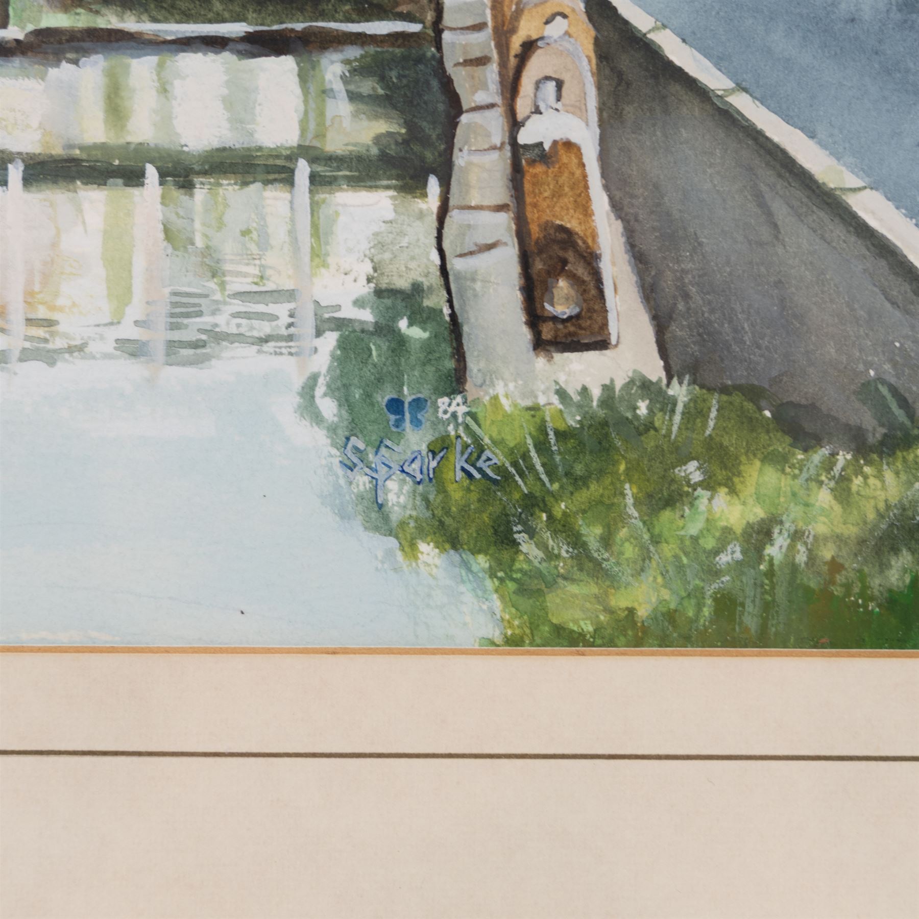 R Livingstone (English School 20th Century): Jockey on Horseback - potentially Lester Piggott, oil on wood panel signed; S Sparke (British 20th century): Roseberry Topping, pair of watercolours signed, one dated '84, and D W S (English School 20th Century): Boats Washed Up on the Beach, pair of watercolours signed with initials and dated '27, max 20cm x 45cm (5)