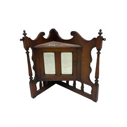 Edwardian mahogany plant stand, mahogany plant stand, two smokers stands, mahogany centre table, side table with drawer, hardwood folding chair, Edwardian mirror glazed corner cabinet and an occasional table (9)