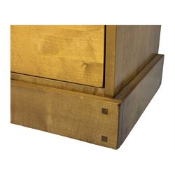 Laura Ashley - contemporary oak tall chest of drawers from the Garrat range, honeycomb rectangular top featuring central groove, over four small drawers with brass knob pulls and four long drawers with drop handles, on plinth base