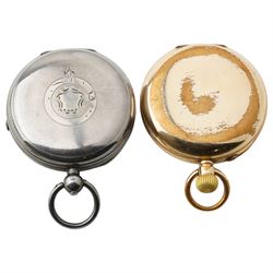 Gentleman's open face pocket watch with white enamel dial and subsidiary seconds dial in gold plated case, another 'The Express English Lever' in silver case and a Rotary wristwatch in 9ct gold case 