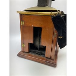 Victorian brass and mahogany 'Model C Challenge' magic lantern projector by J. Lizars, with long and short lenses, bears inset maker's plaque, L50cm excluding lenses (lacking burner)