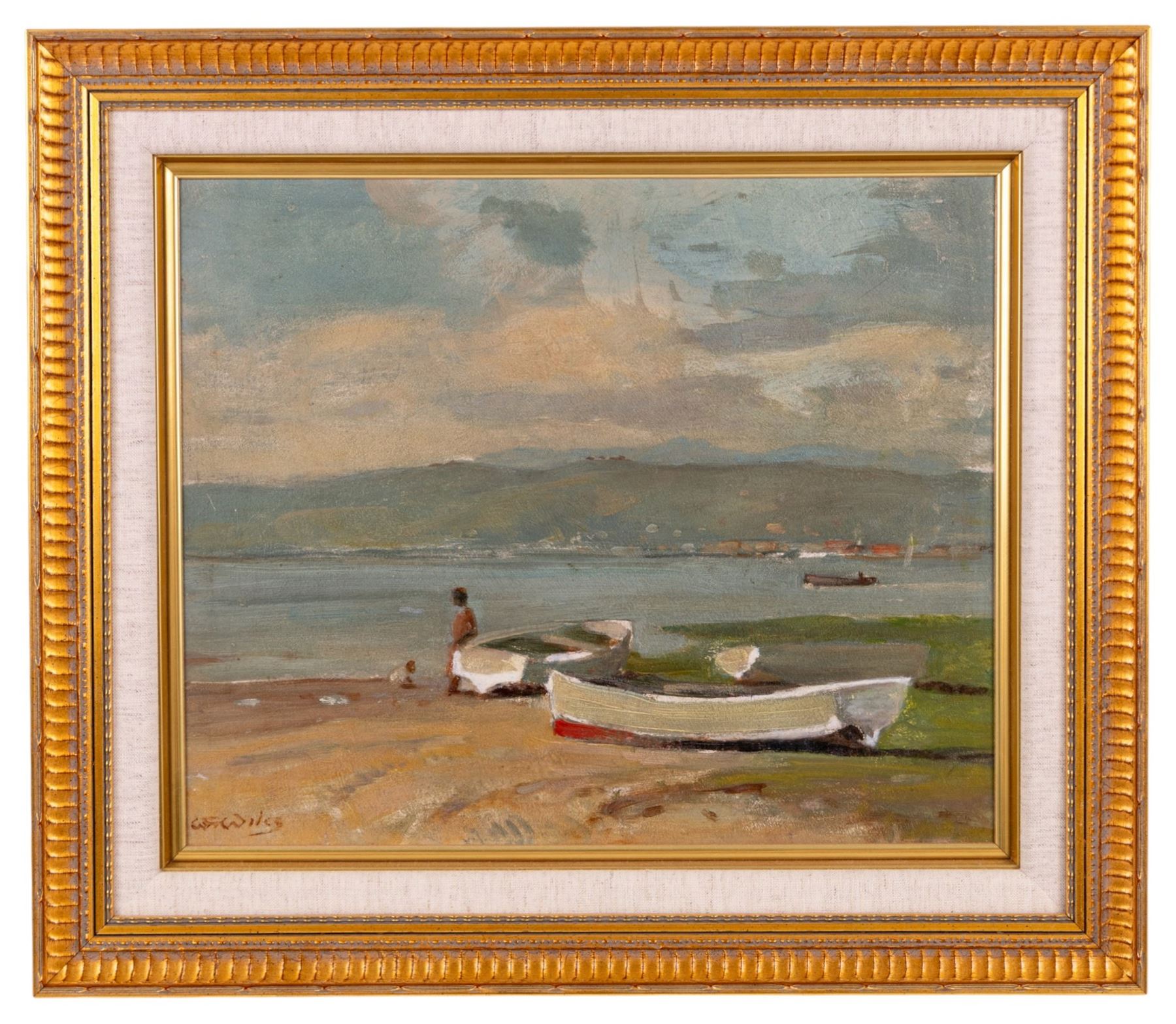 Walter Gilbert Wiles (South African 1875-1966): Seascape at the Strand - Cape Town, oil on board signed 32cm x 29cm