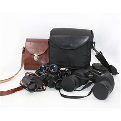 Four pairs of binoculars, to include Car