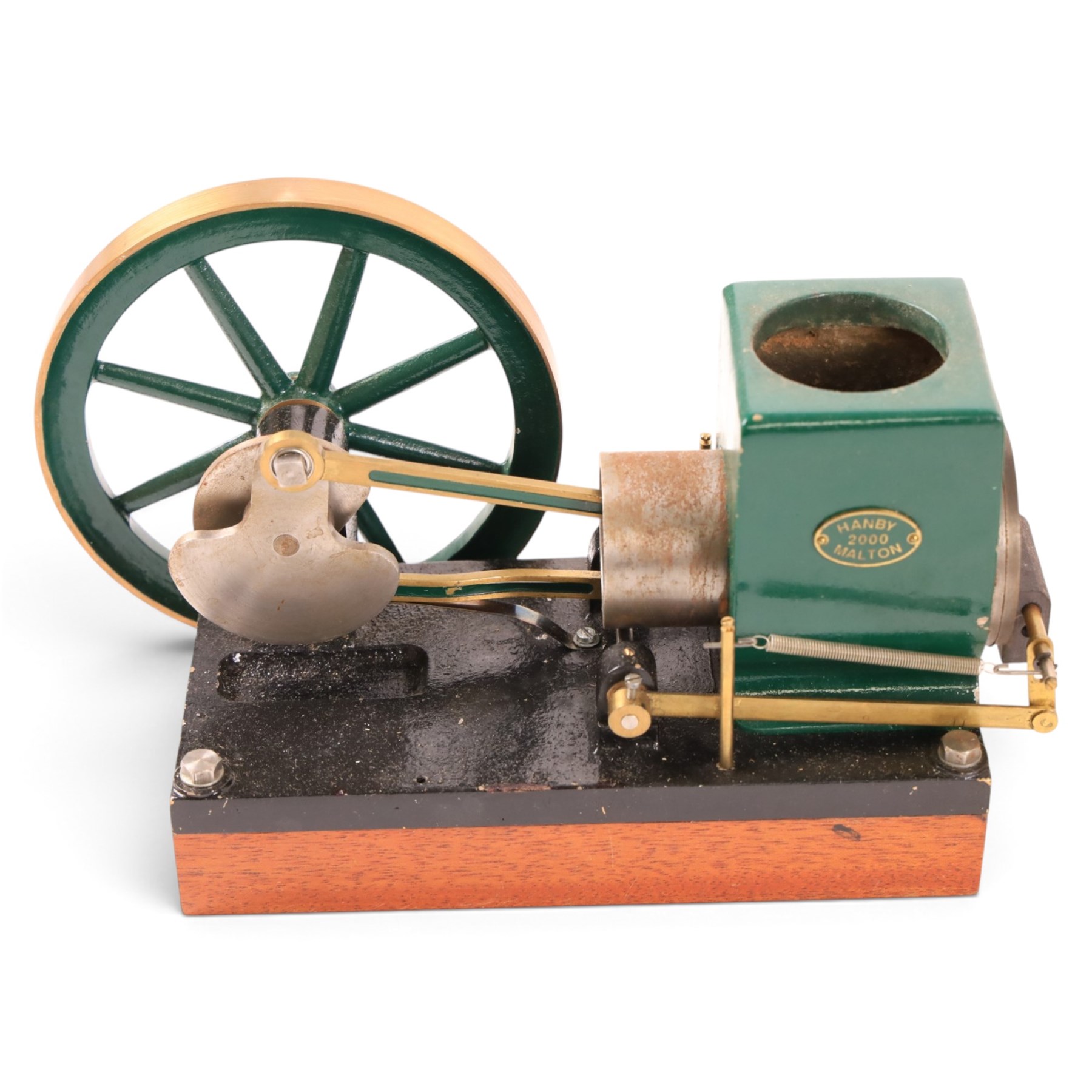 Collection of kit built model engines, including a Stirling Engine and vacuum engines, all with makers plaques for Hanby Malton