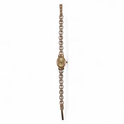 Geneve ladies 9ct gold quartz wristwatch, on integral 9ct gold bracelet, hallmarked