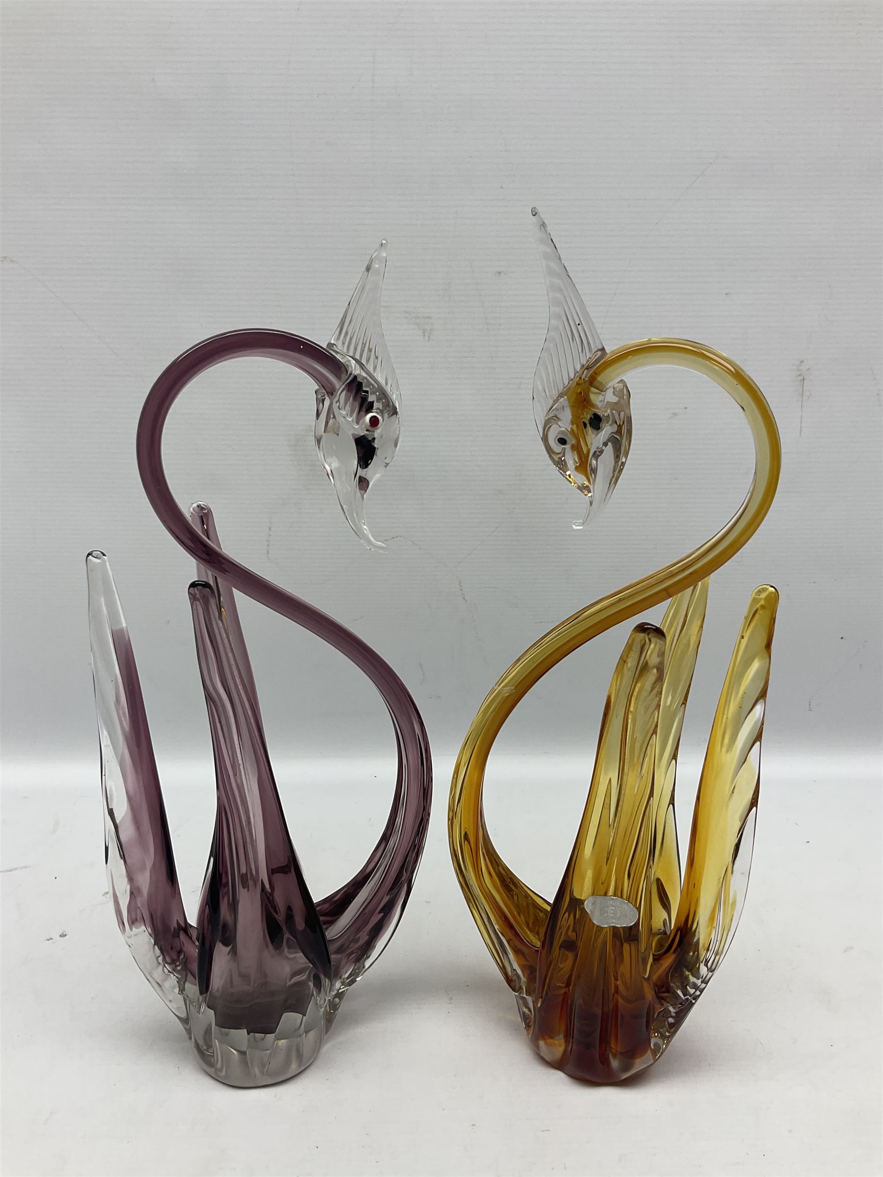 Pair of Murano Icet glass birds, H37.5cm