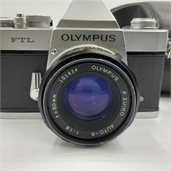 Olympus FTL camera body, serial no. 109019, with 'Olympus F.Zuiko Auto-S 1:1.8 f=50mm' lens serial no. 101434, in leather case 