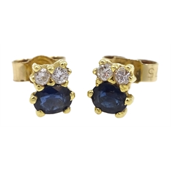 Pair of 18ct gold diamond and sapphire stud earrings