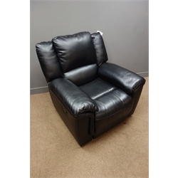 Reclining armchair upholstered in black leather, W100cm  