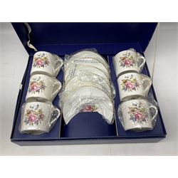 Royal Worcester coffee set for six with a floral pattern in original box, together with a collection glassware including Cristal D'arques goblets and wine glasses etc, in two boxes 