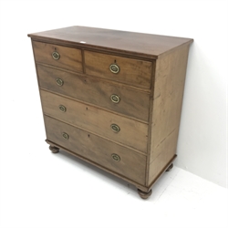 19th century mahogany chest fitted with two short and three long drawers, with urn decorated plate handles, turned feet, W109cm, H108cm, D51cm
