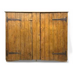 Early 19th century waxed pine cupboard, rectangular top with moulded edge, twin panelled d...