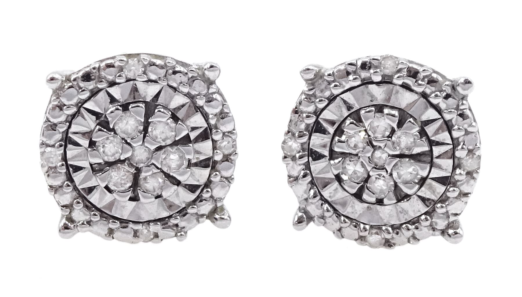 Pair of 9ct white gold diamond cluster stud earrings, hallmarked