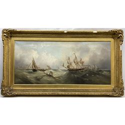 Henry Redmore (British 1820-1887): English Frigate and Wreck in a Swell off Scarborough, oil on canvas signed 49cm x 110cm