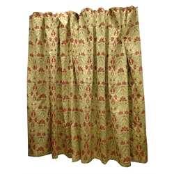  Curtina - Large pair pencil pleated red and gold floral Damask fabric curtains, fully lined, with pair matching tie backs, W220cm, Drop - 270cm  