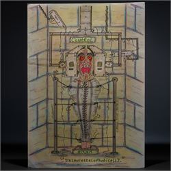 Charles Bronson (Charles Arthur Salvador) (British 1952-): A comprehensive collection of five hundred mixed media works executed between 2000 and 2025. Produced during the artist’s long-term incarceration, the works are primarily in ink, coloured pencil and mixed media on paper. The collection includes multiple formats: A5 (15 works), A4 (308 works), A3 (164 works) and A2 (13 works). Some are signed and dated; a number are executed on the reverse of official prison documents and other repurposed materials, reflecting the limited availability of art materials within the prison environment. This collection represents the largest body of the artist’s work to be offered as a single lot and has not previously been available on the market. (500) (unframed)

Notes: Dated examples span the period from 2000 to 2025, with the greatest concentration produced between 2012 and 2019 and including a group of recent large-scale works from the final years of the period; approximately twenty percent are undated.