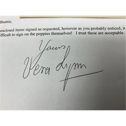 Dame Vera Lynn - collection of six signatures comprising TLS, album page and four colour photographs (including White Cliffs of Dover); signed photograph of John Mills; and signed photographs of film stars each with CoA including Bob Hope, Charlton Heston, Gene Autry, Sound of Music Julie Andrews and Christopher Plummer and Joanna Lumley