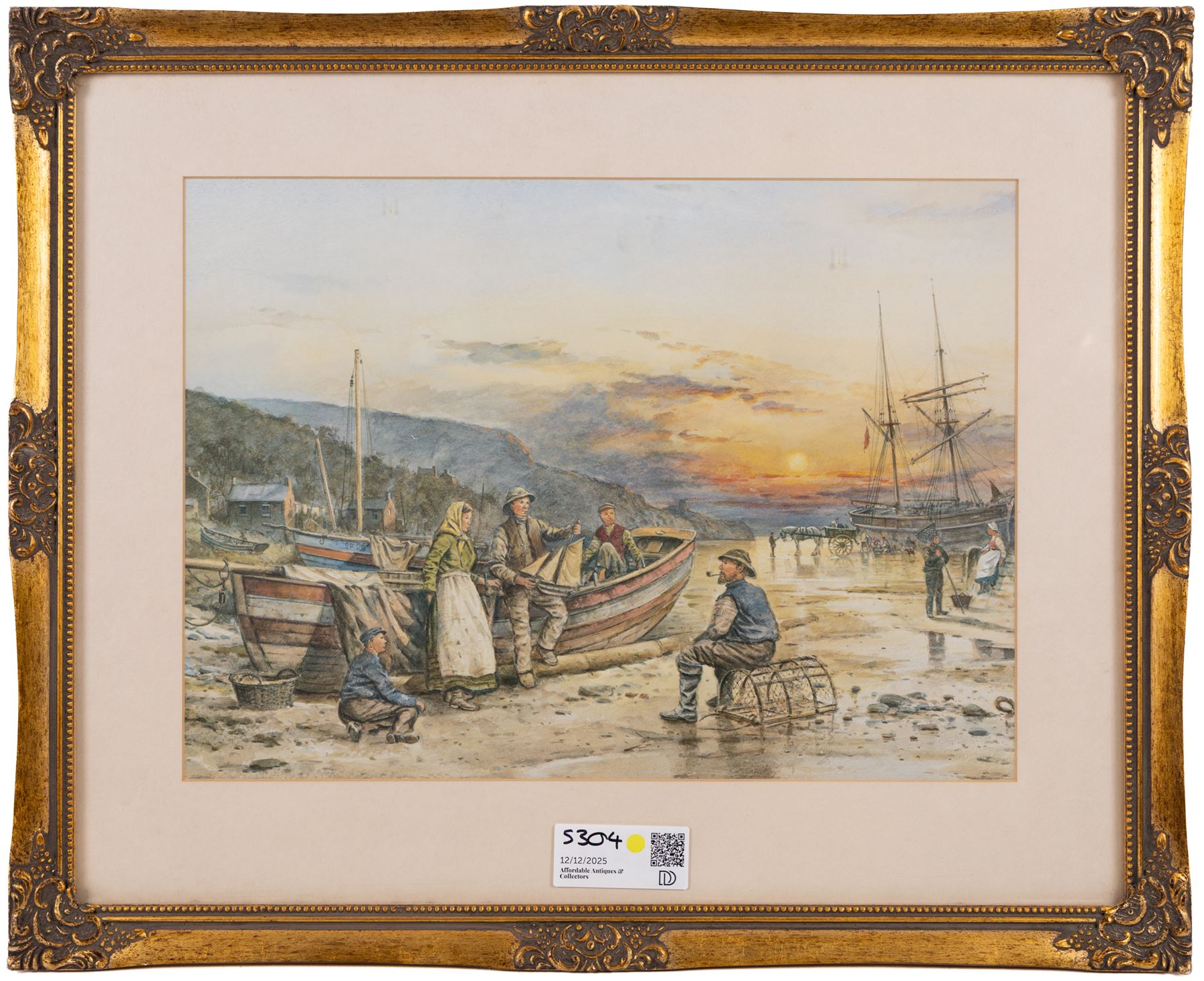 Runswick Bay and other local watercolours, and a fishermen print (4)