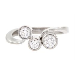 Georg Jensen Cascade 18ct white gold three stone diamond ring, three round brilliant cut d...