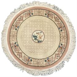Circular Chinese washed woollen rug (D128cm); circular Chinese washed woollen rug (D100cm); rectangular washed woollen rug (196cm x 91cm)