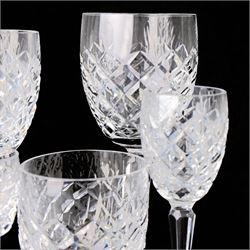 Waterford Crystal drinking glasses for six setting, in Comeragh pattern, including champagne, wine glass, sherry glasses, etc  