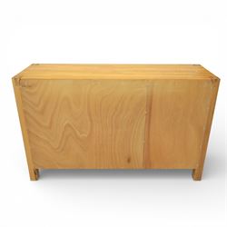 Solid light oak sideboard, fitted with three drawers and three cupboards