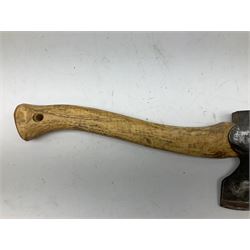 Gransfors Bruk Sweden carving axe, the head stamped both sides including smith's initials, on stamped hickory shaft, in leather sheath L43cm