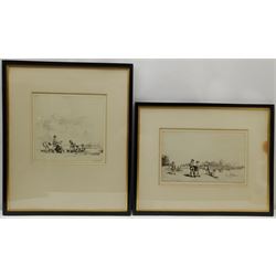 Sidney Tushingham (British 1884-1968): 'Sandcastle' and 'Round Pond Kensington', two etchings signed in pencil, original title labels verso 25cm x 26cm and 21cm x 33cm (2)