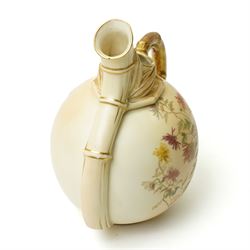 Victorian Royal Worcester ornamental ewer with gilded handle painted with floral sprays on a blush ivory ground H22cm